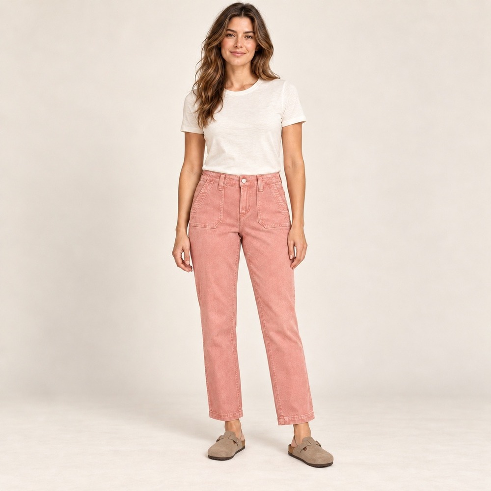 PAIGE Mayslie Straight Ankle Pants Womens 29 Pink Vintage Dark Rose Denim